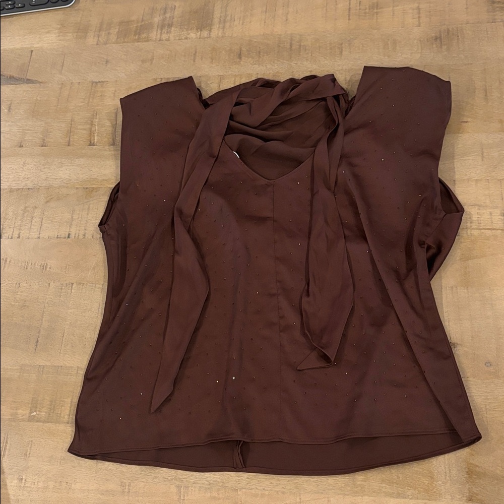 ASTR the Label Inaya Satin Rhinestone Embellished Top Brown Large NWT NEW - Picture 7 of 8